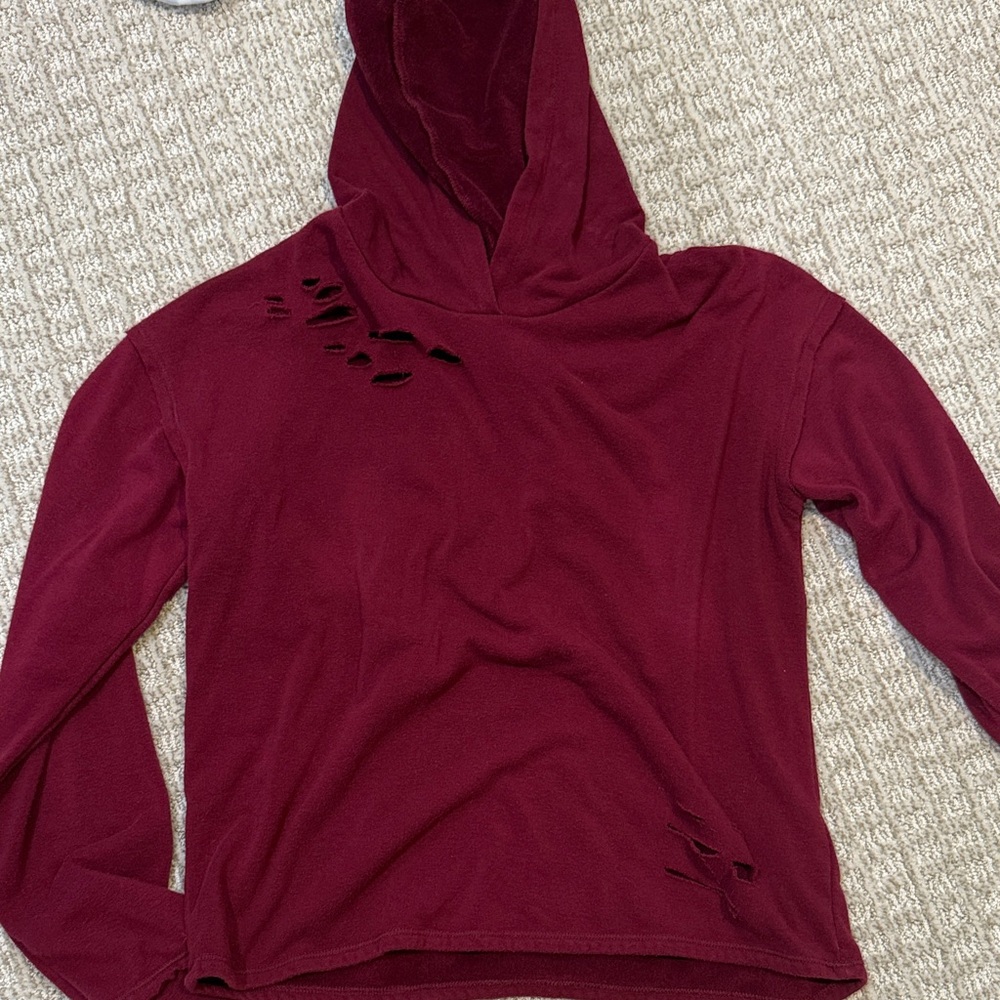 Ten Sixty Sherman Burgundy Distressed Hoodie